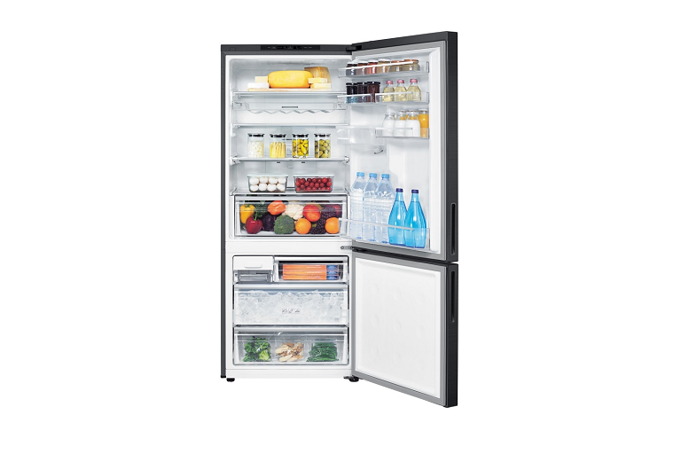 Buy Samsung 424l Bottom Mount Fridge With Water Dispenser Black Layered Steel Joyce Mayne Au 