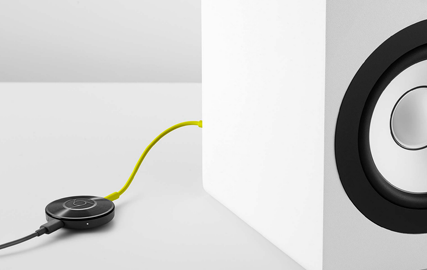 Chromecast Audio plugged in to speaker.