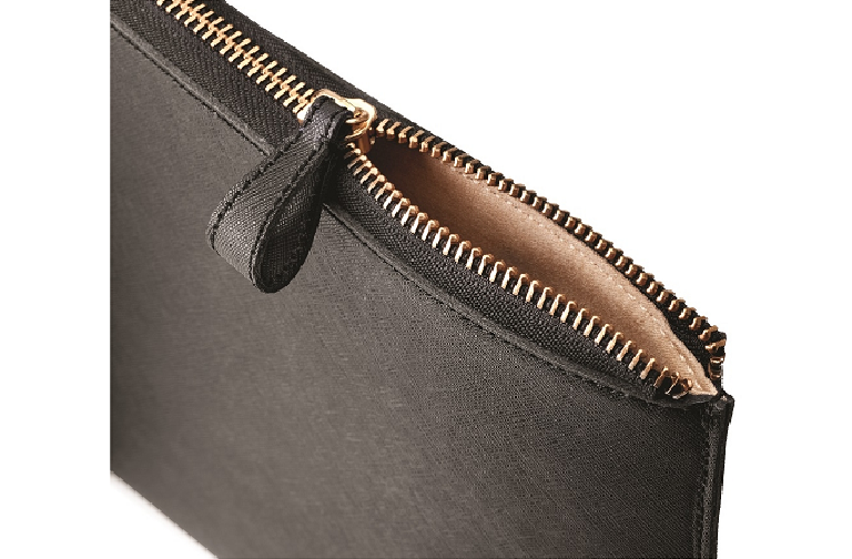 The Spectre laptop sleeve with cooper zipper partly undone